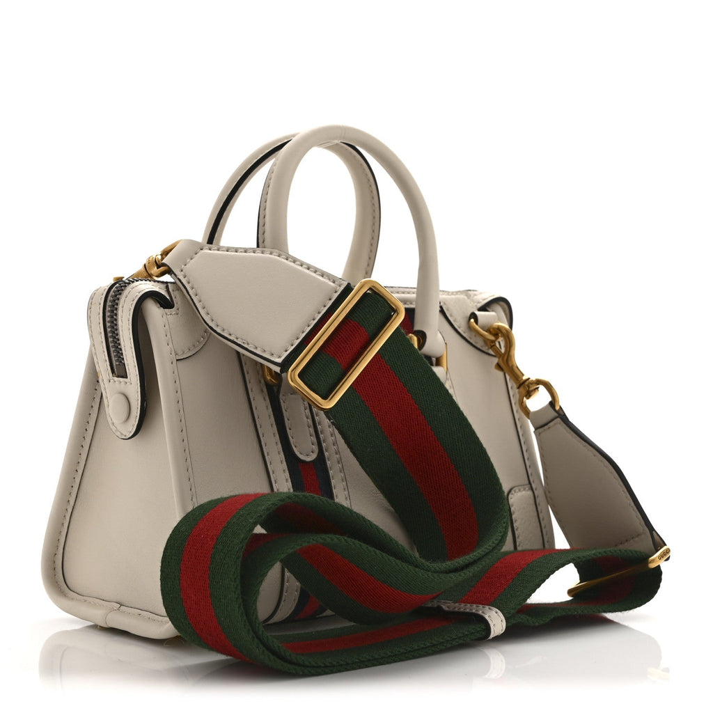 Gucci Koi Calfskin Web Mini Bauletto Duffle Top Handle Bag Mystic White