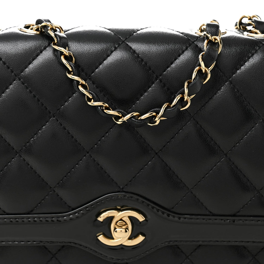 Chanel Lambskin Patent Calfskin Quilted Small Flap Bag Black