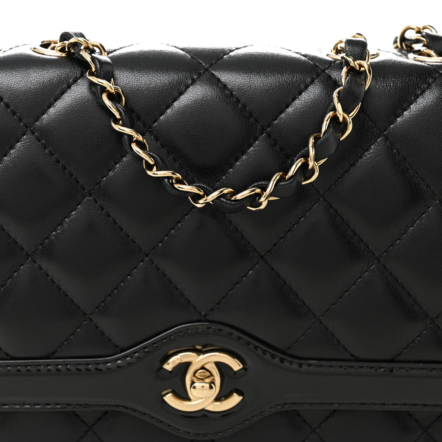 Chanel Lambskin Patent Calfskin Quilted Small Flap Bag Black