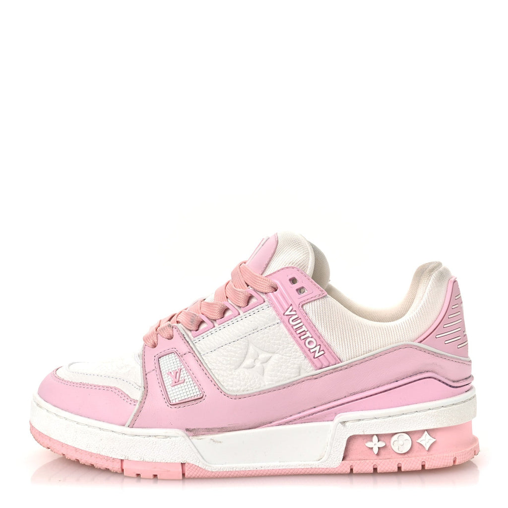Louis Vuitton Calfskin Monogram Womens LV Trainer Sneakers 36.5 Light Pink