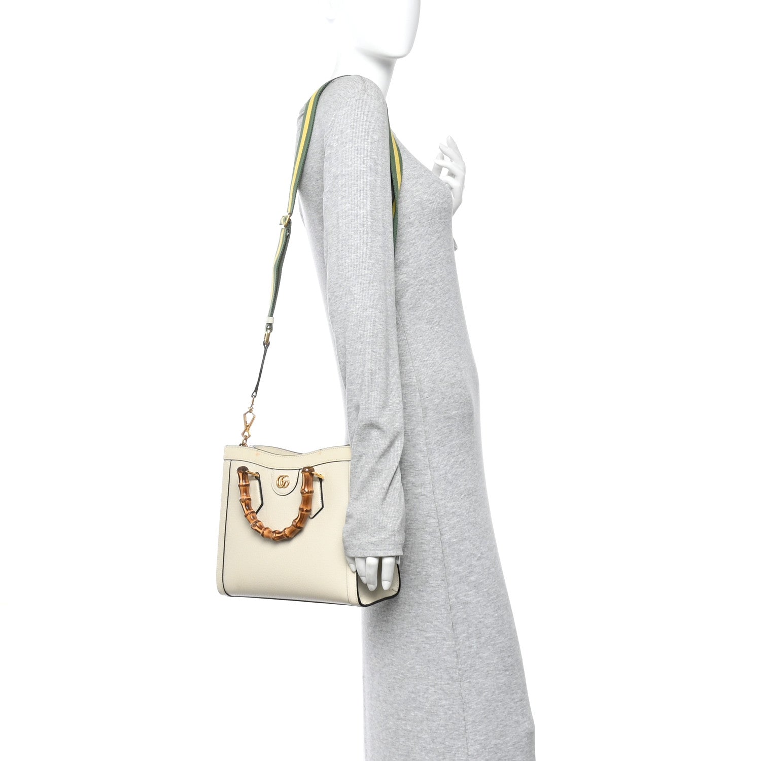 Gucci Textured Dollar Calfskin Web Small Diana Tote Bag Mystic White