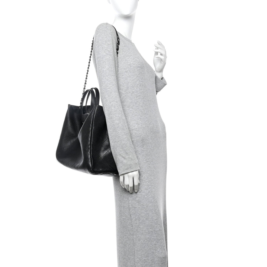 Chanel Caviar Stitched Large Lady Coco Shopping Tote Black