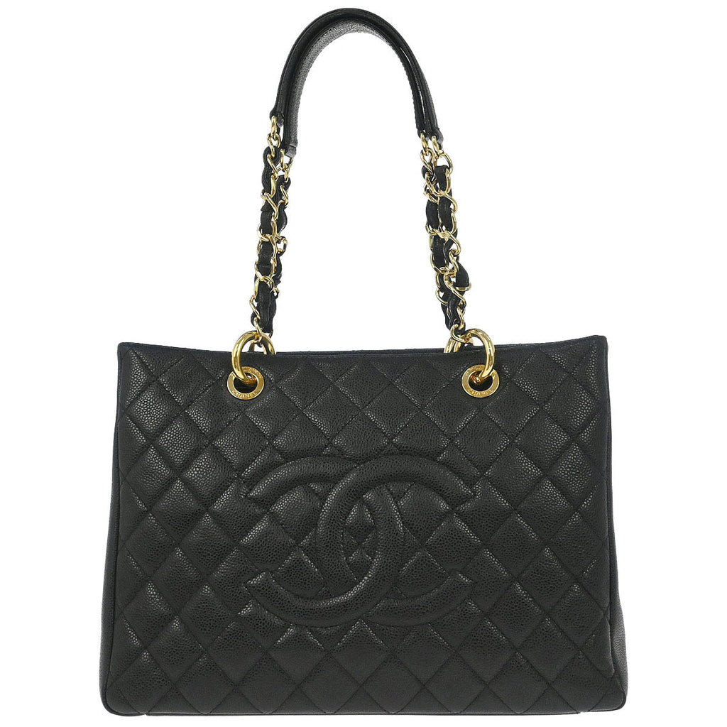 Chanel 2013-2014 Black Caviar Skin Grand Shopping Tote GST Chain Handbag