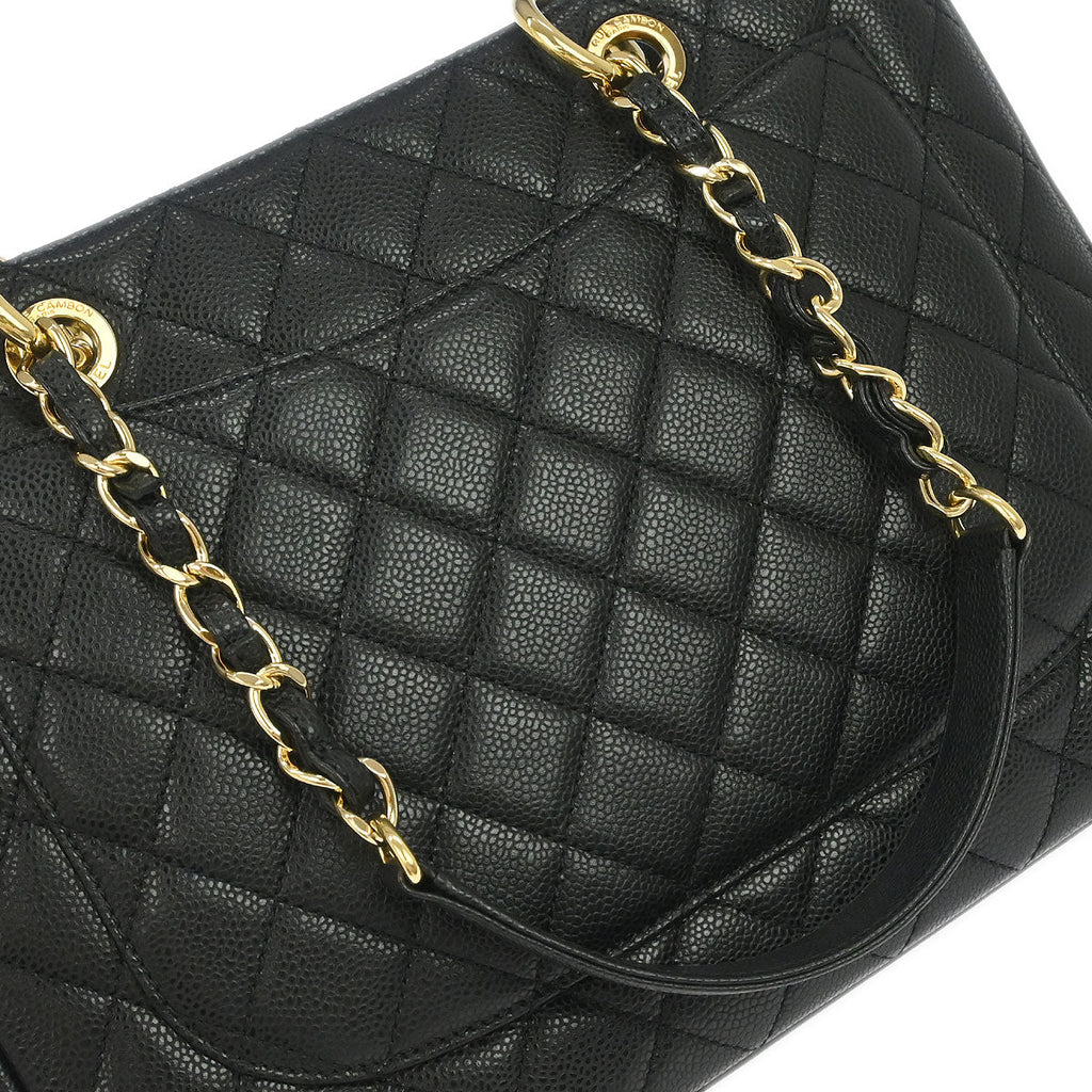 Chanel 2013-2014 Black Caviar Skin Grand Shopping Tote GST Chain Handbag