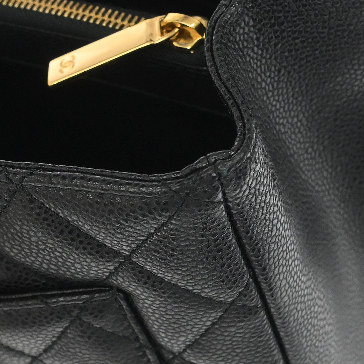 Chanel 2013-2014 Black Caviar Skin Grand Shopping Tote GST Chain Handbag