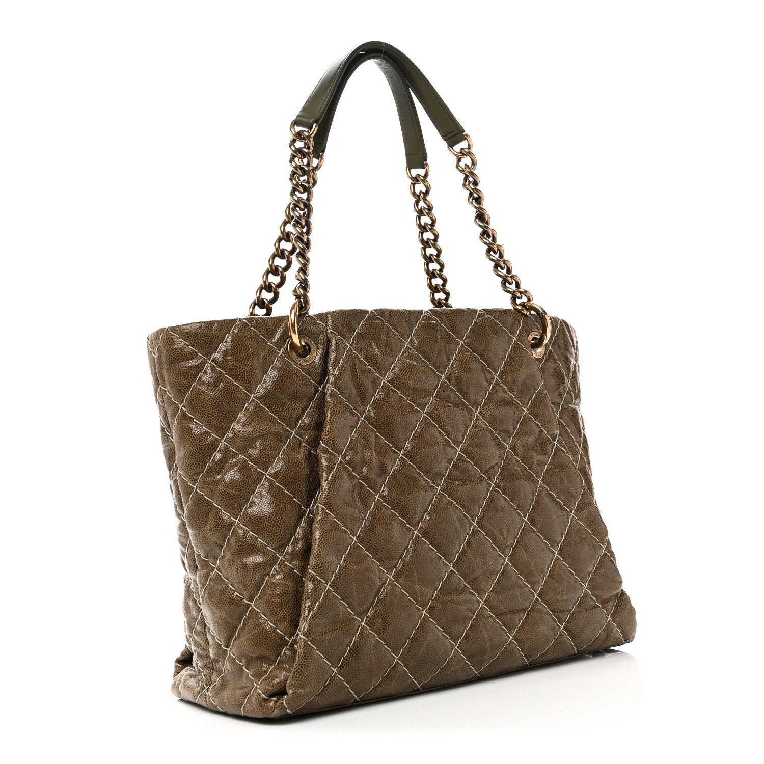 Chanel Crumpled Grained Calfskin Large Coco Pleats Tote Khaki