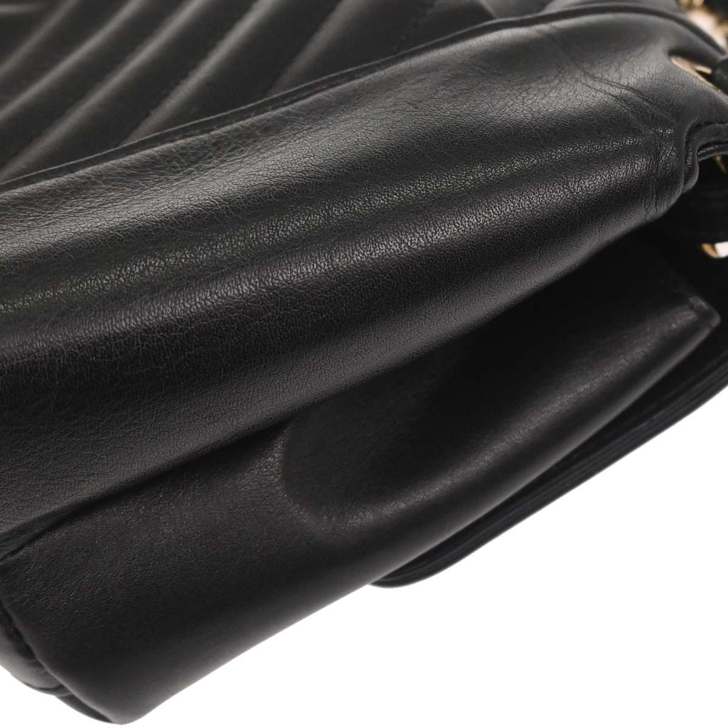 Chanel Black Lambskin Straight Flap Shoulder Bag