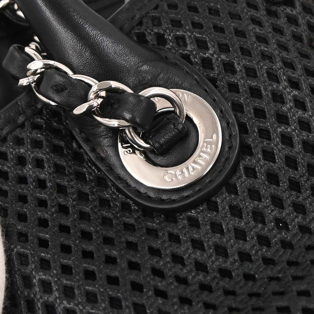 Chanel Black Perforated Calfskin Up In The Air Tote 2way Shoulder Chain Handbag