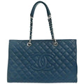 Chanel Blue Caviar Skin Grand Shopping Tote GST XL Chain Handbag
