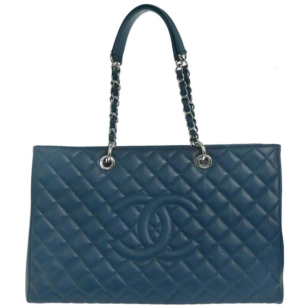 Chanel Blue Caviar Skin Grand Shopping Tote GST XL Chain Handbag