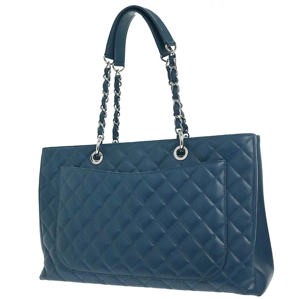 Chanel Blue Caviar Skin Grand Shopping Tote GST XL Chain Handbag
