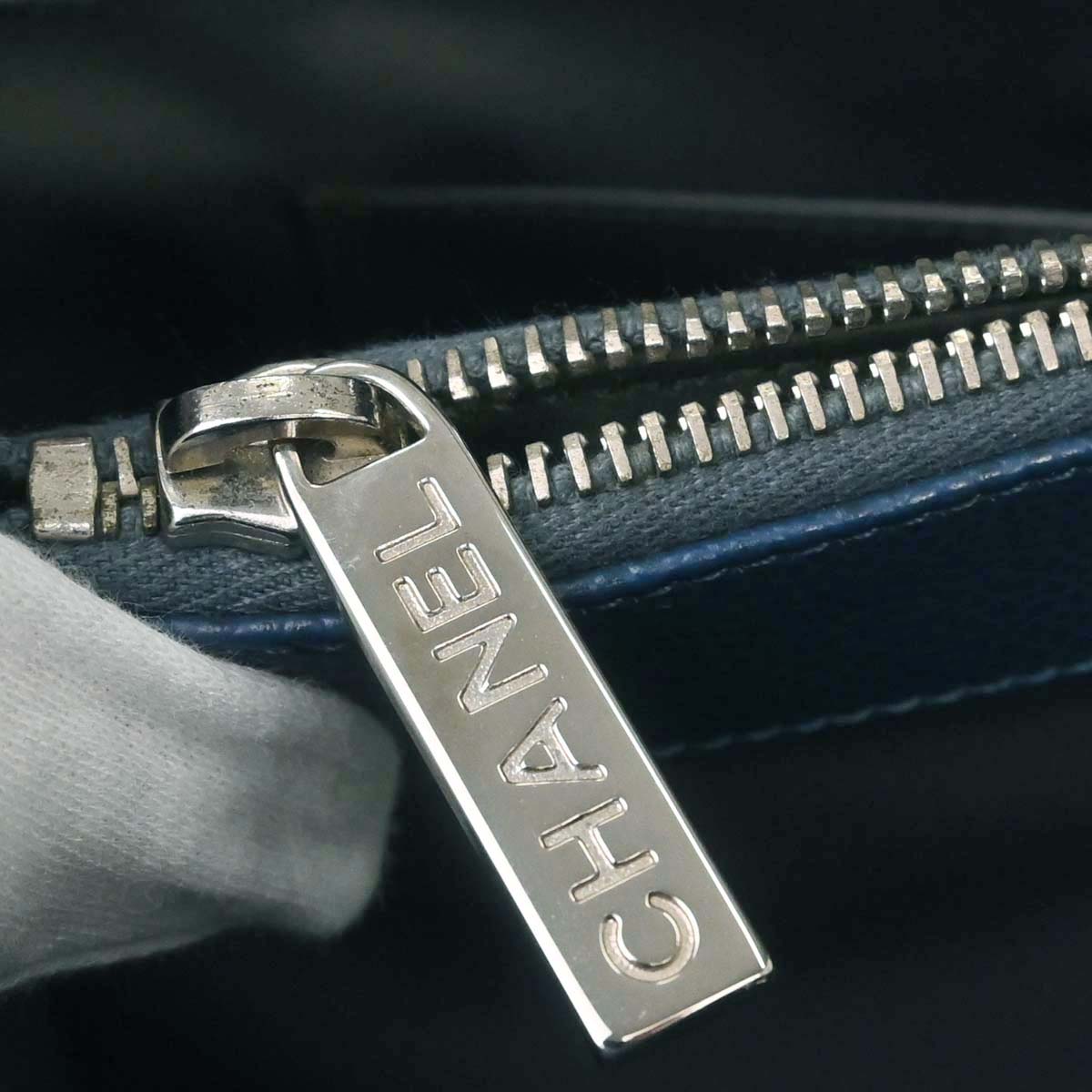 Chanel Blue Caviar Skin Grand Shopping Tote GST XL Chain Handbag