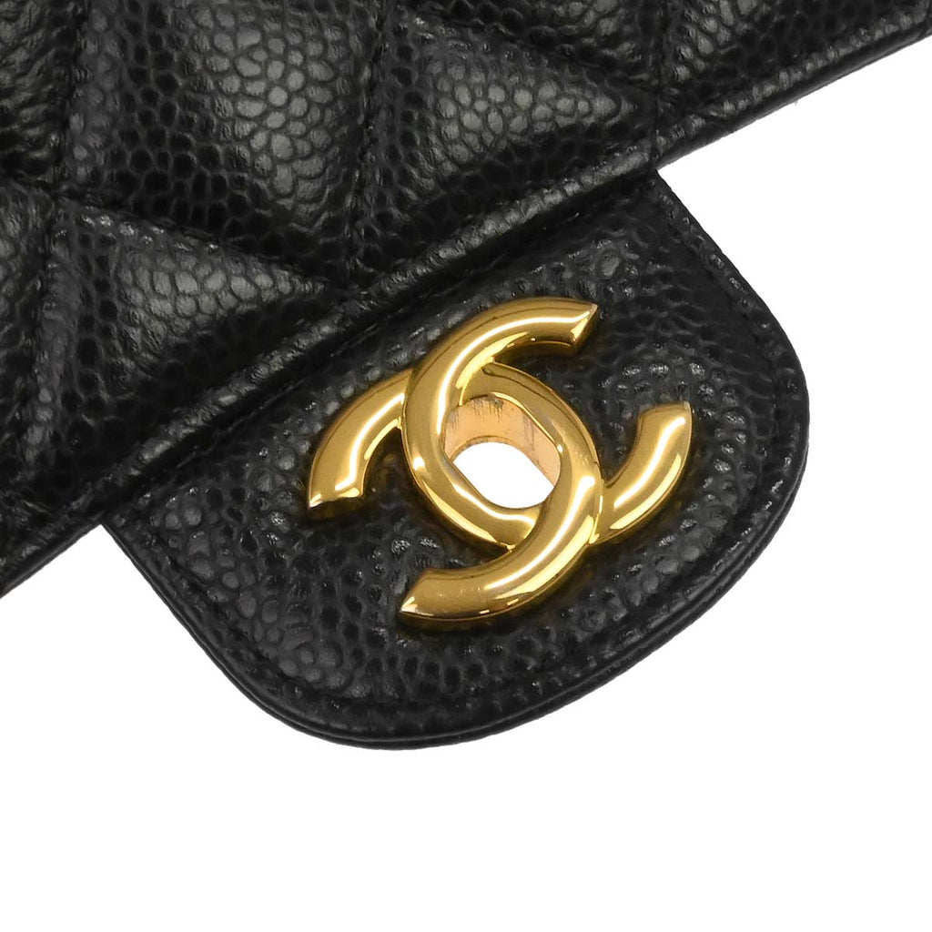 Chanel Black Caivar Medium Classic Double Flap Shoulder Bag