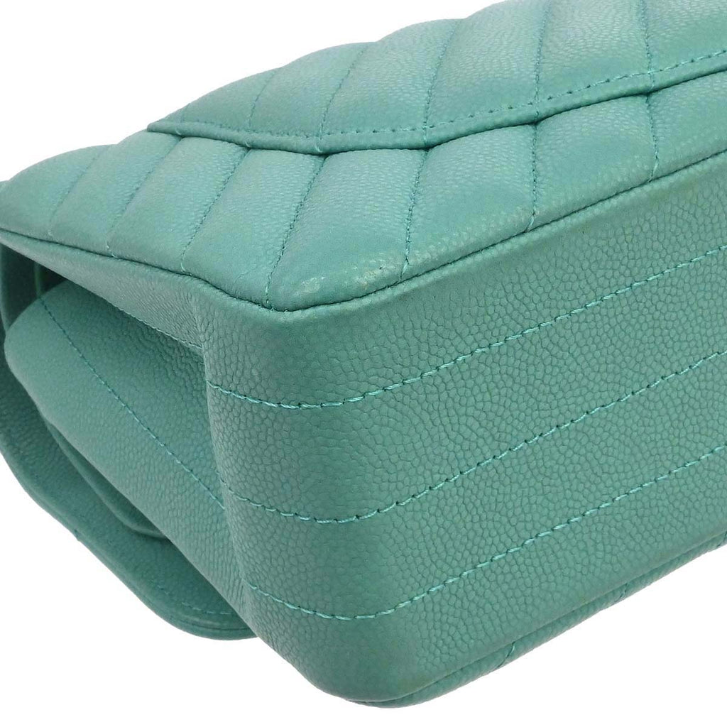 Chanel 2019 Emerald Green Caviar Small Classic Double Flap Shoulder Bag