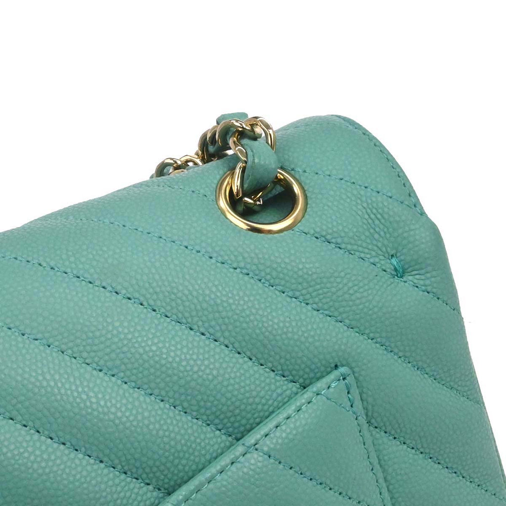 Chanel 2019 Emerald Green Caviar Small Classic Double Flap Shoulder Bag