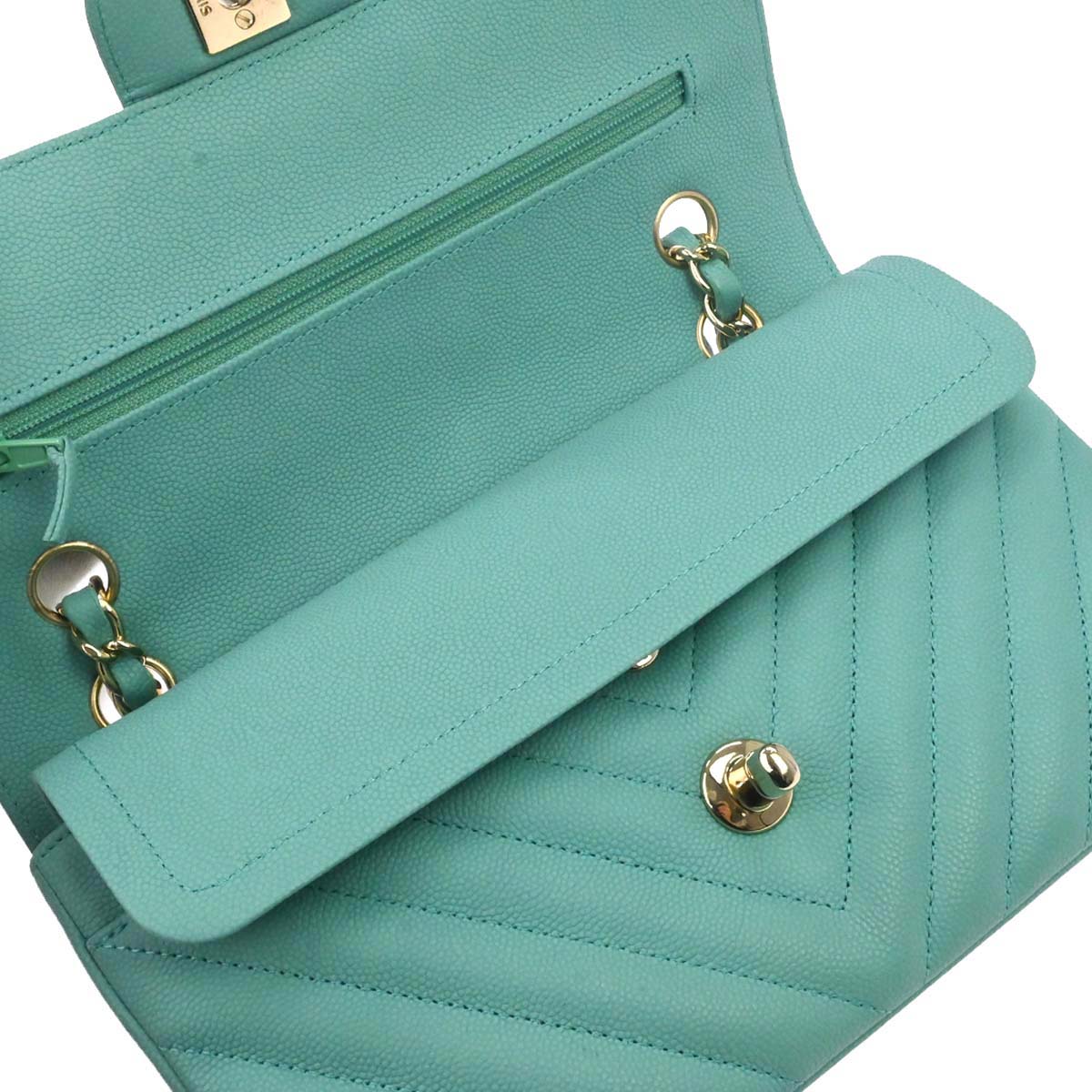 Chanel 2019 Emerald Green Caviar Small Classic Double Flap Shoulder Bag