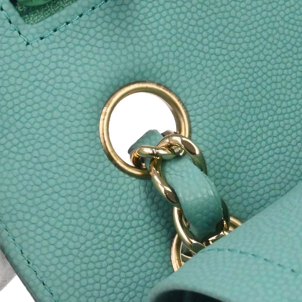 Chanel 2019 Emerald Green Caviar Small Classic Double Flap Shoulder Bag