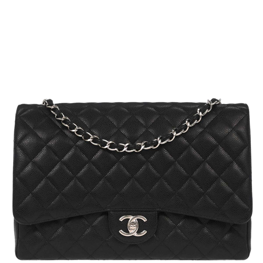 Chanel Black Calfskin Maxi Classic Double Flap Shoulder Bag