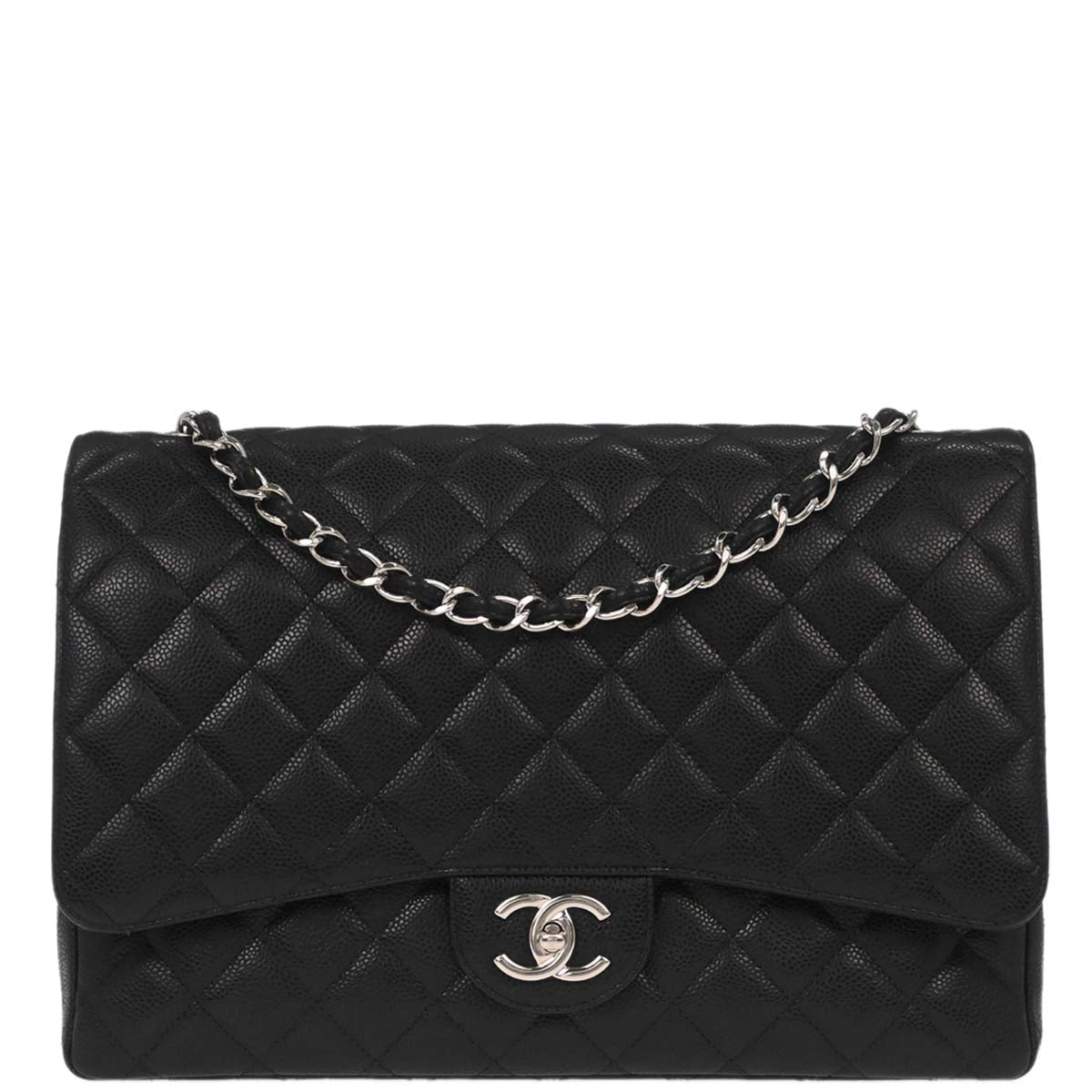 Chanel Black Calfskin Maxi Classic Double Flap Shoulder Bag