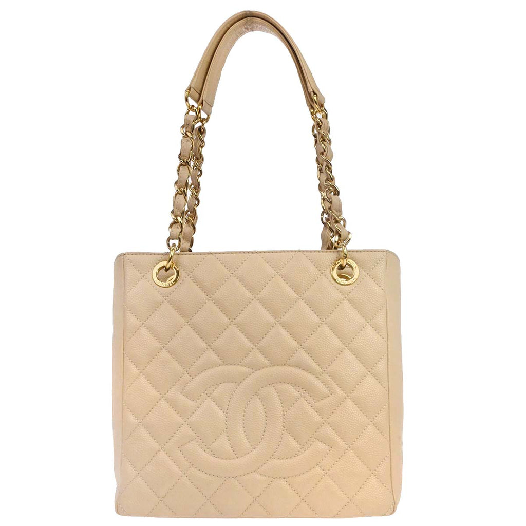 Chanel Light Beige Caviar Petite Shopping Tote PST Chain Handbag