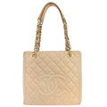 Chanel Light Beige Caviar Petite Shopping Tote PST Chain Handbag