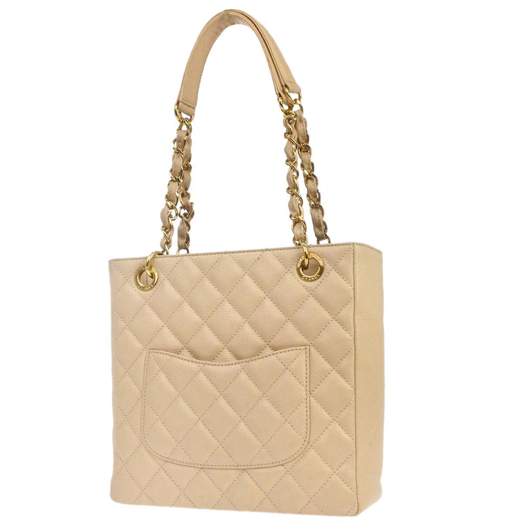Chanel Light Beige Caviar Petite Shopping Tote PST Chain Handbag