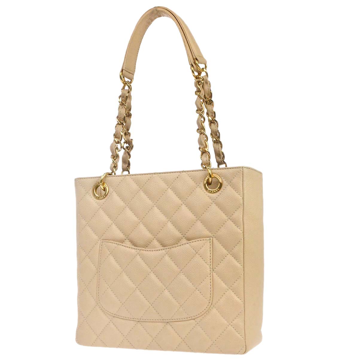 Chanel Light Beige Caviar Petite Shopping Tote PST Chain Handbag