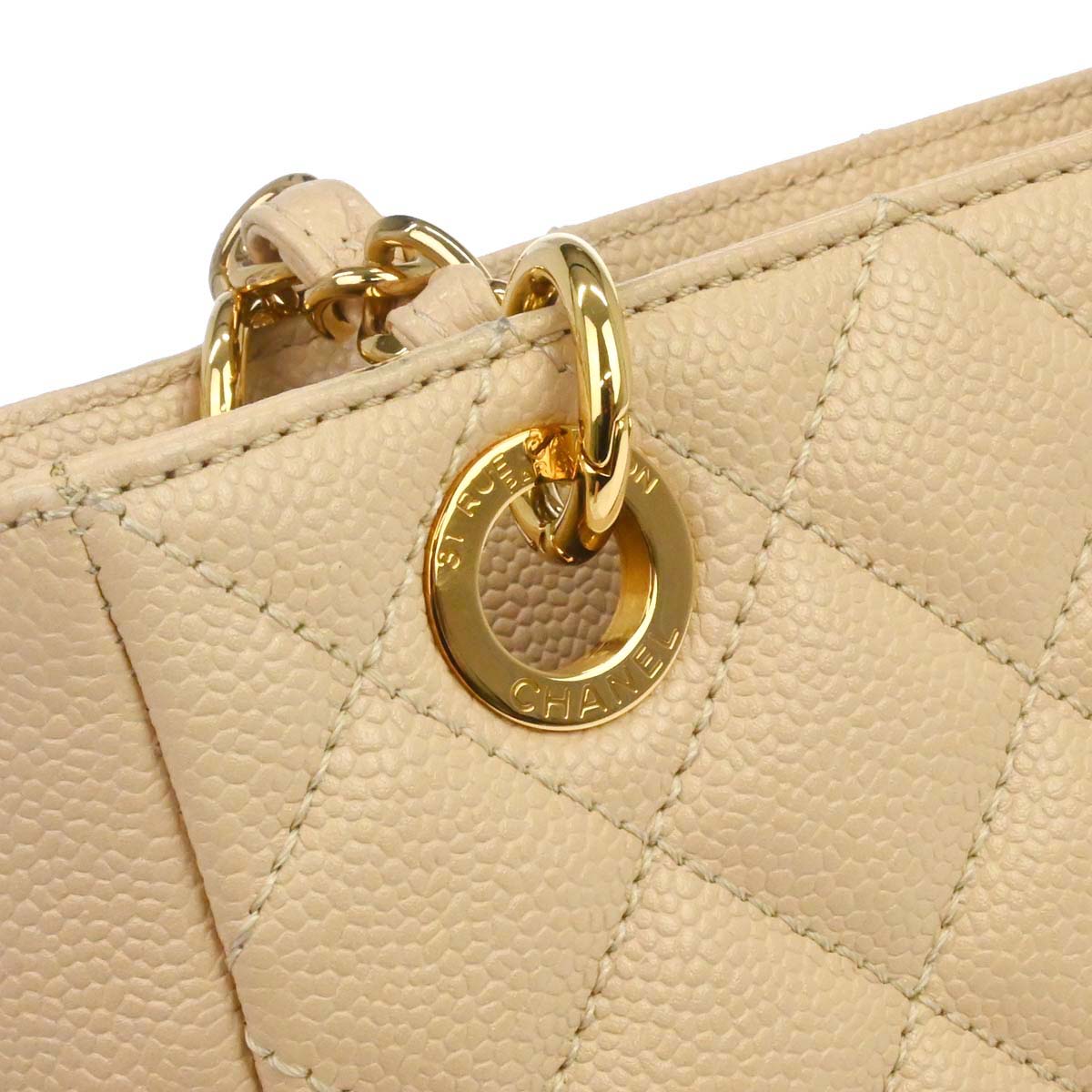 Chanel Light Beige Caviar Petite Shopping Tote PST Chain Handbag