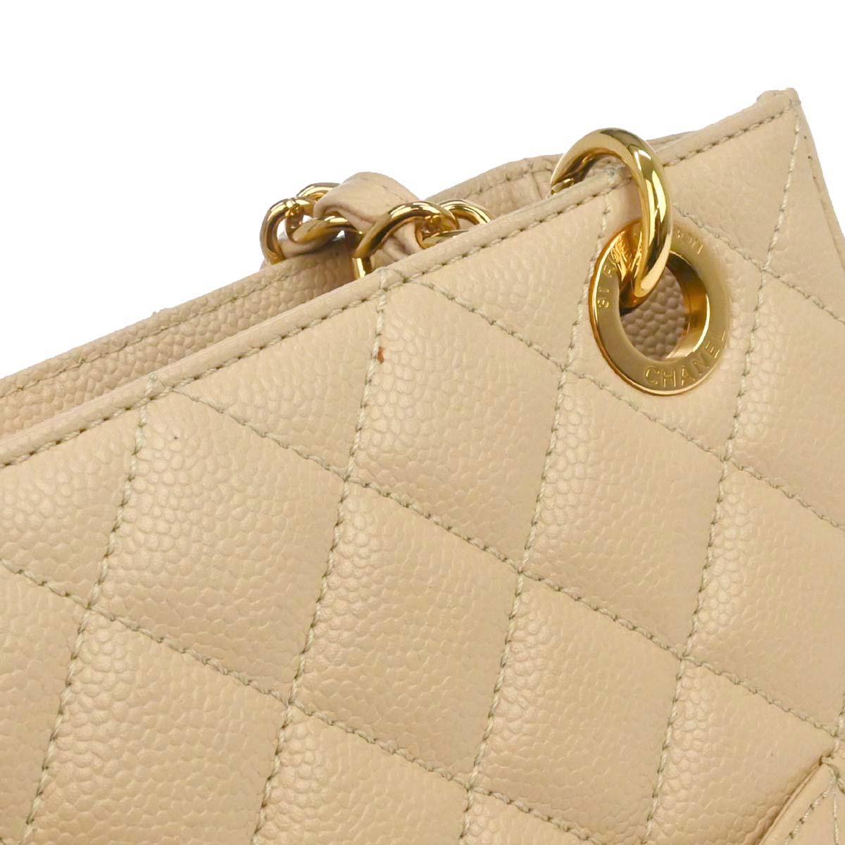 Chanel Light Beige Caviar Petite Shopping Tote PST Chain Handbag