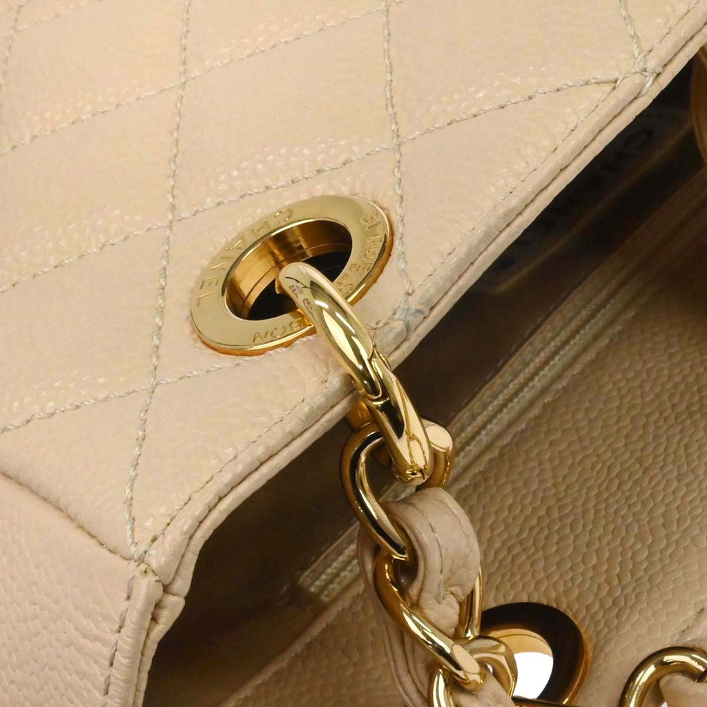 Chanel Light Beige Caviar Petite Shopping Tote PST Chain Handbag