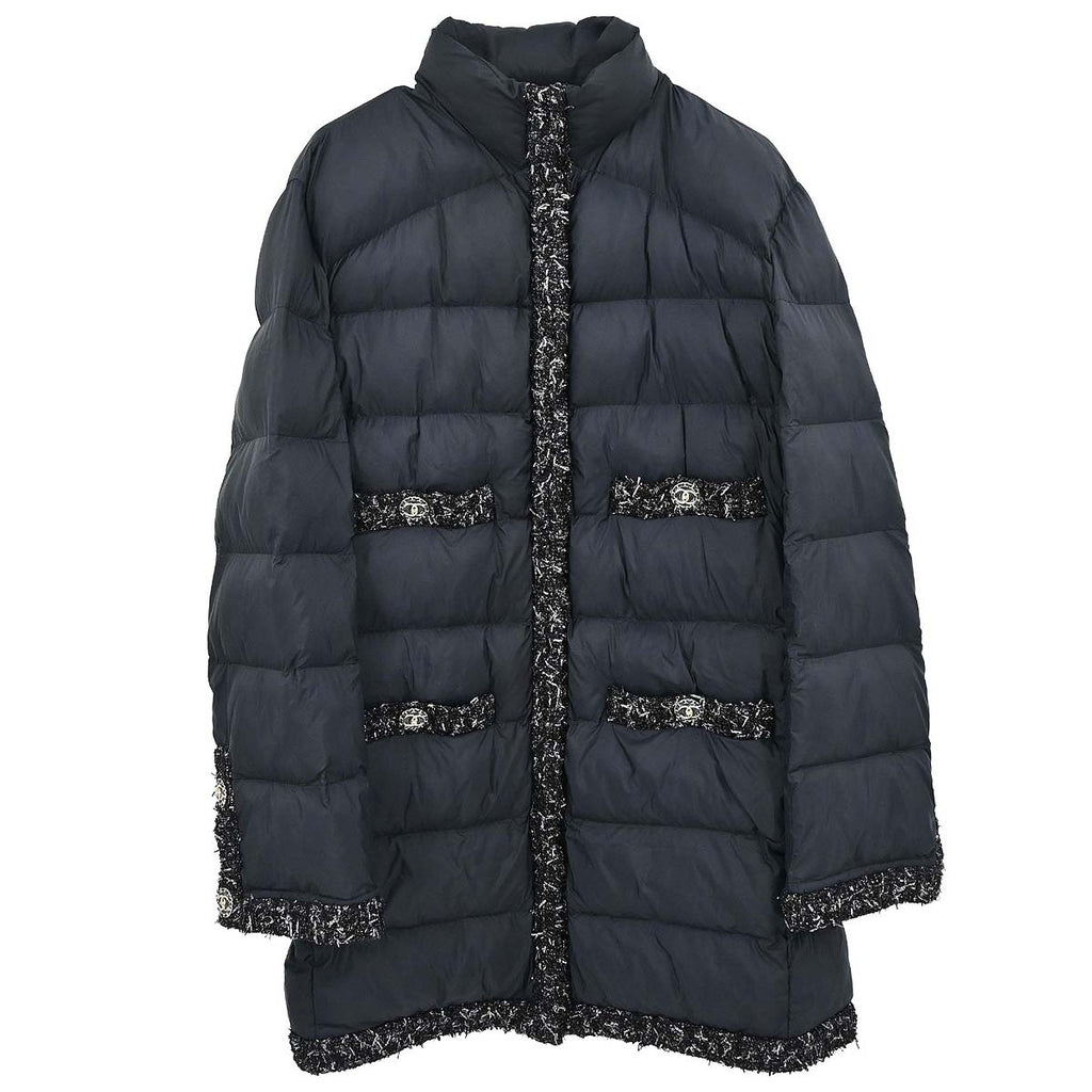 Chanel 2018-2019 Zip Up Tweed Coat Black #42