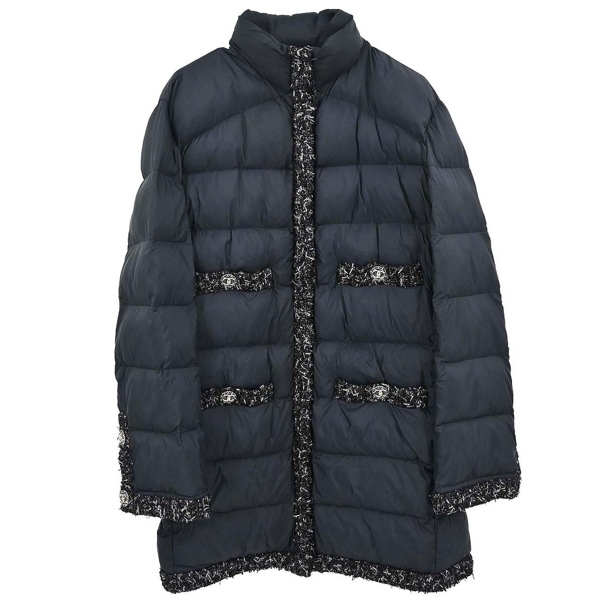 Chanel 2018-2019 Zip Up Tweed Coat Black #42