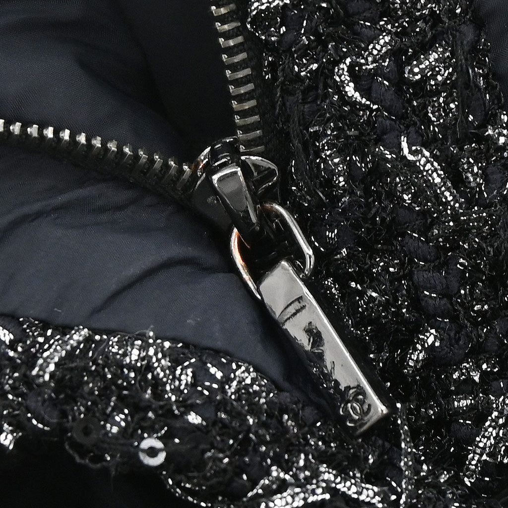 Chanel 2018-2019 Zip Up Tweed Coat Black #42