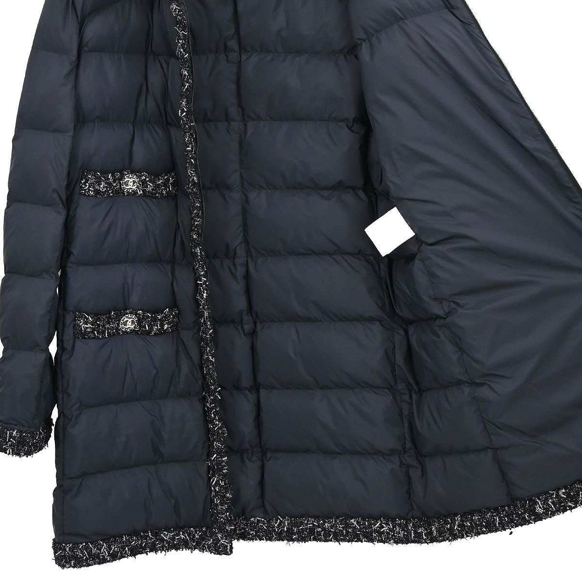 Chanel 2018-2019 Zip Up Tweed Coat Black #42