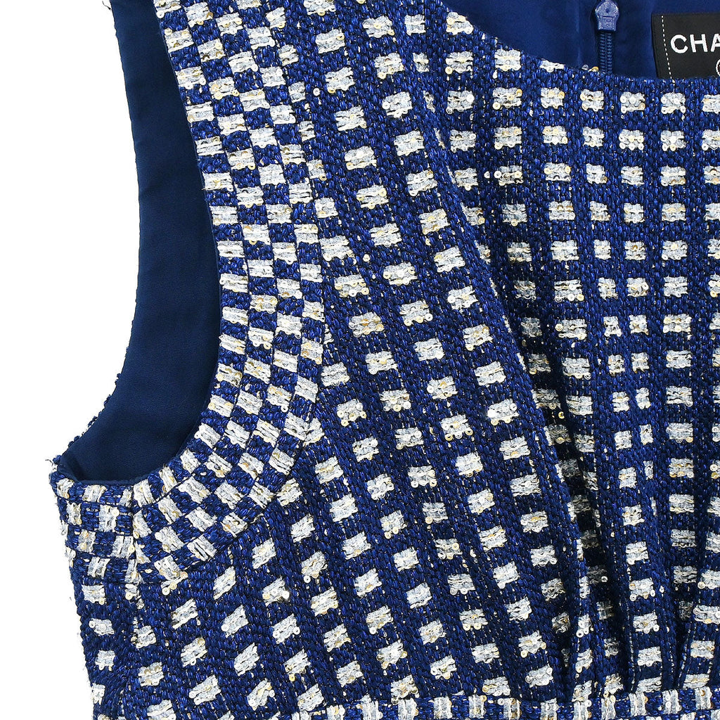 Chanel 2017 Sleeveless Tweed Dress Navy #40