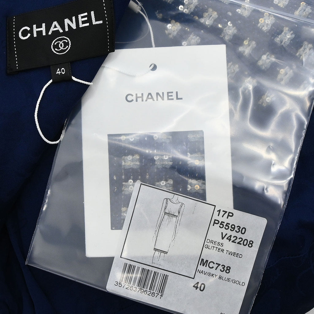 Chanel 2017 Sleeveless Tweed Dress Navy #40