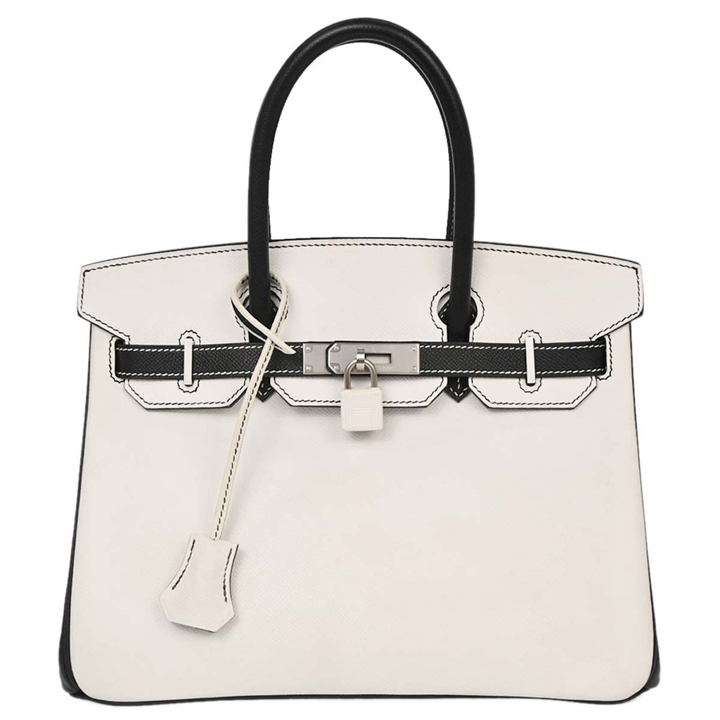 Hermes White Black Epsom Birkin 30 Handbag
