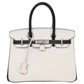 Hermes White Black Epsom Birkin 30 Handbag