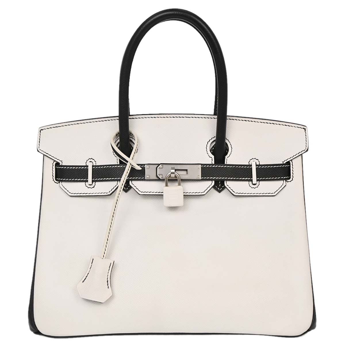 Hermes White Black Epsom Birkin 30 Handbag