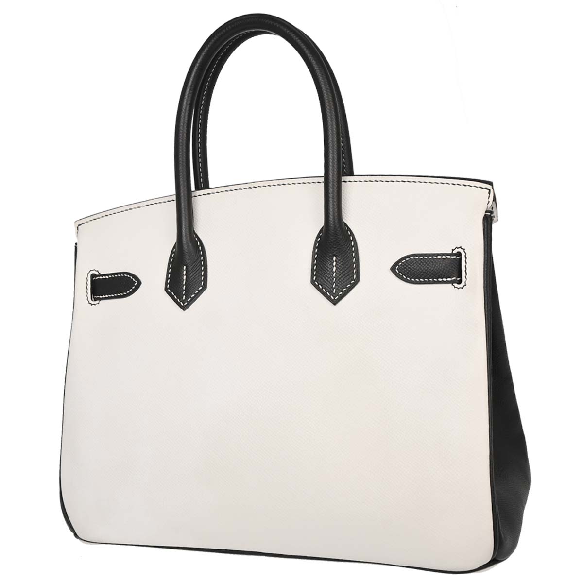 Hermes White Black Epsom Birkin 30 Handbag
