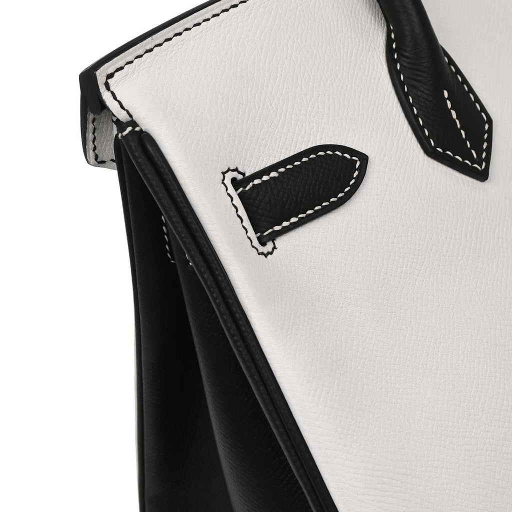 Hermes White Black Epsom Birkin 30 Handbag
