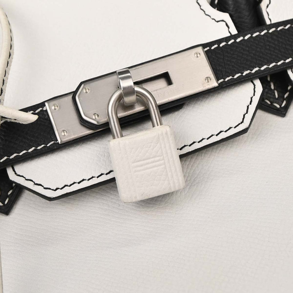 Hermes White Black Epsom Birkin 30 Handbag
