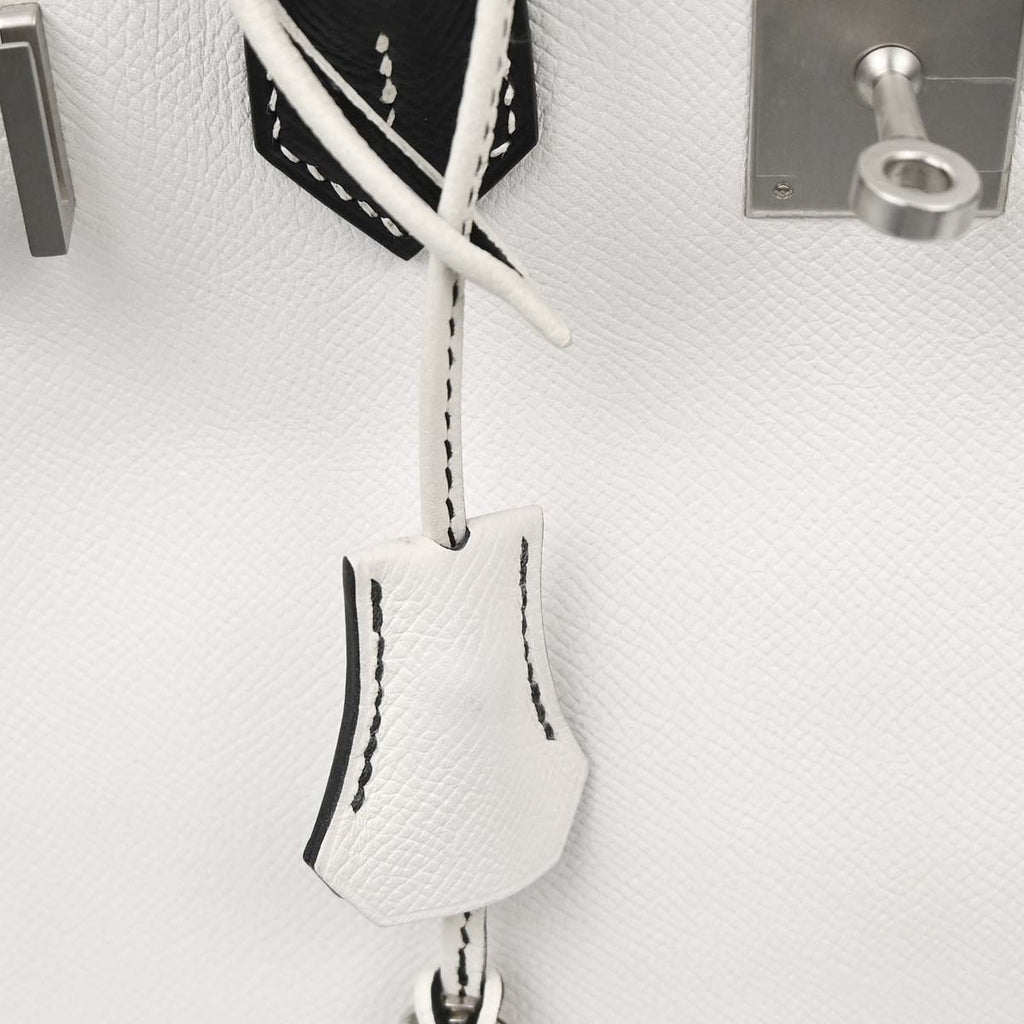 Hermes White Black Epsom Birkin 30 Handbag