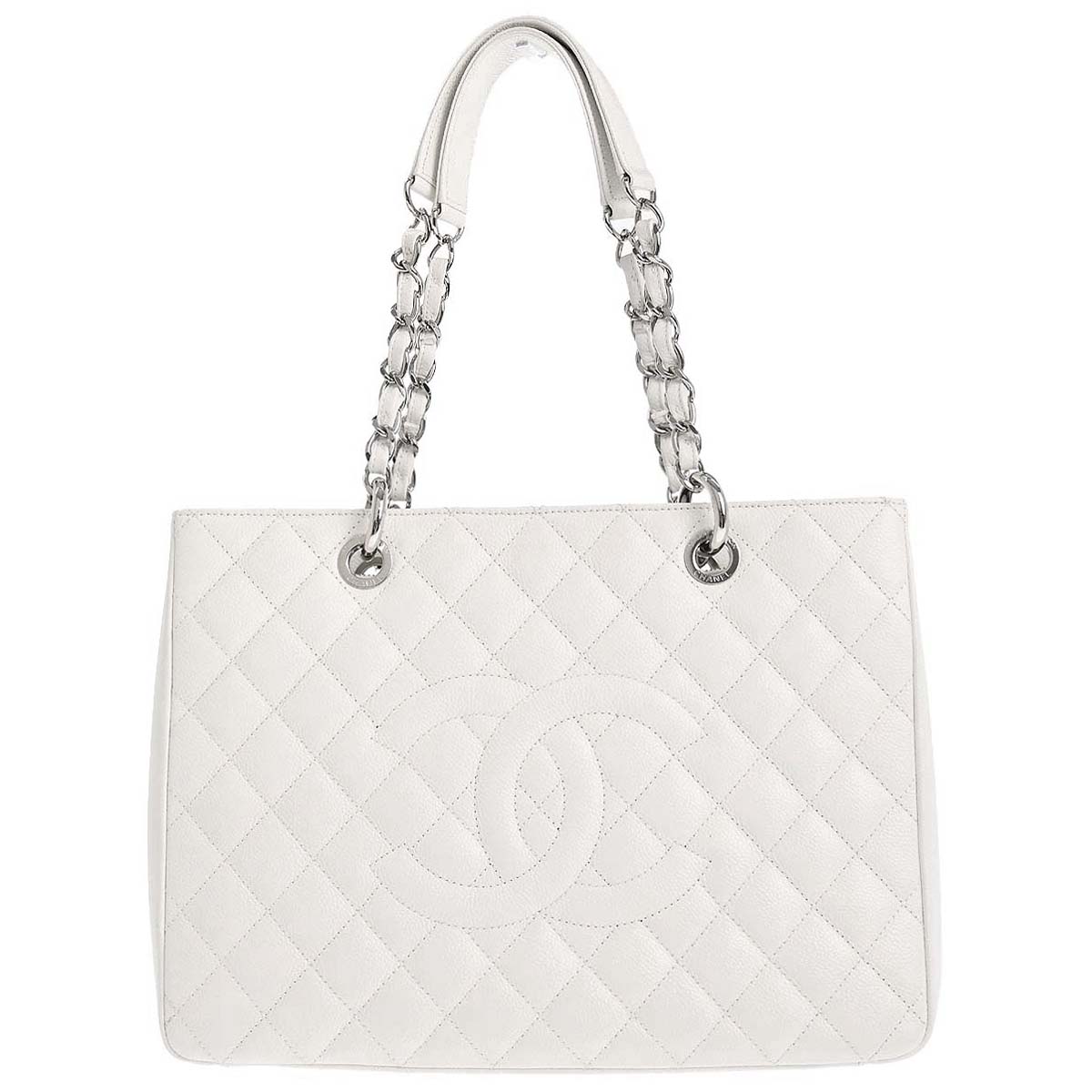 Chanel 2011 White Caviar Grand Shopping Tote GST Chain Handbag