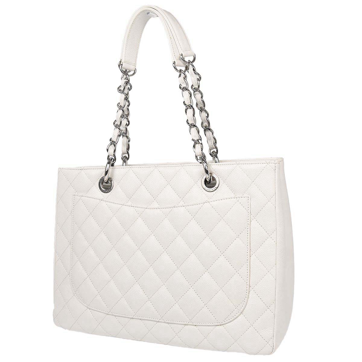 Chanel 2011 White Caviar Grand Shopping Tote GST Chain Handbag