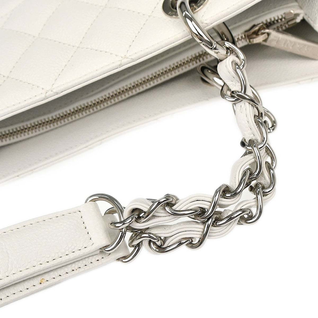 Chanel 2011 White Caviar Grand Shopping Tote GST Chain Handbag