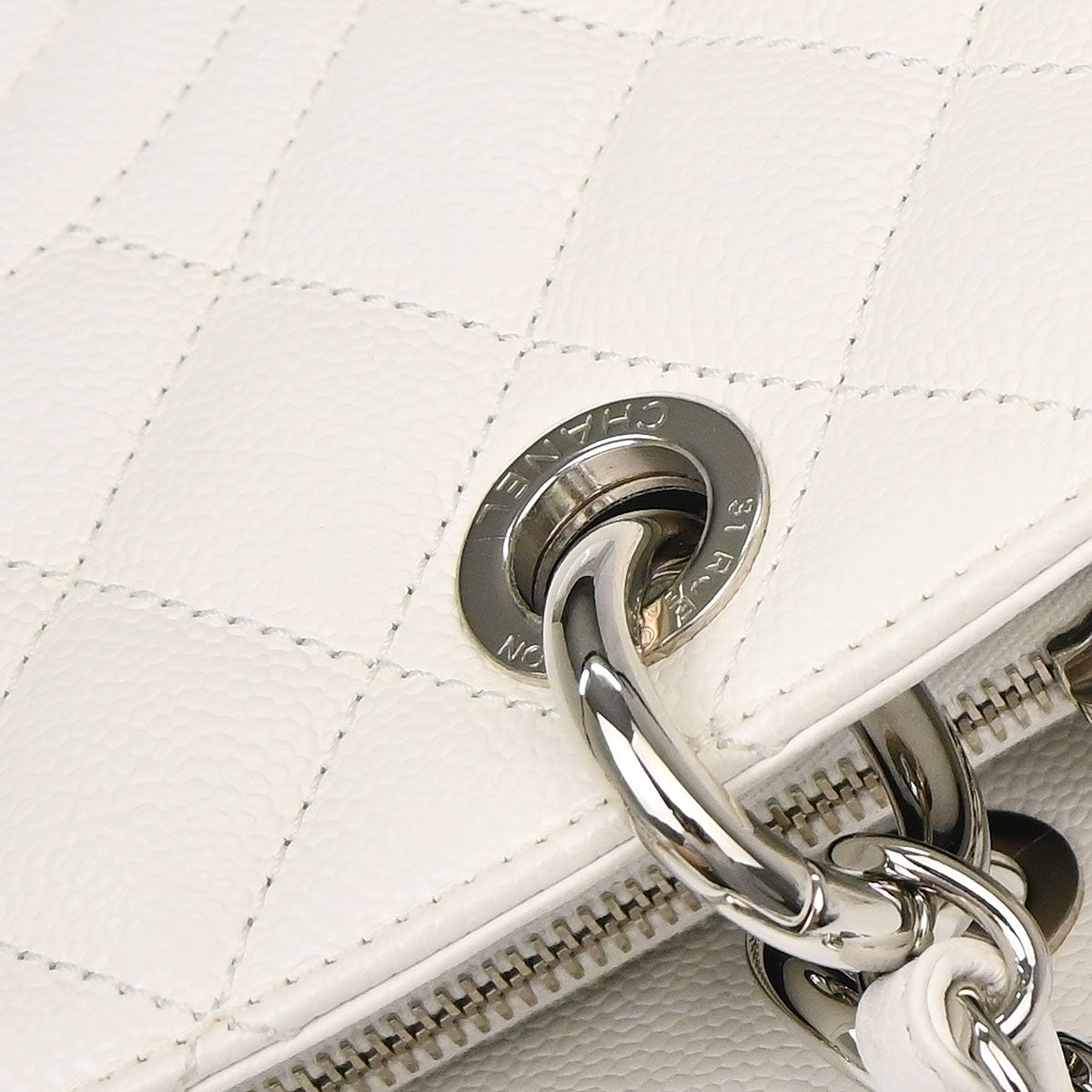 Chanel 2011 White Caviar Grand Shopping Tote GST Chain Handbag