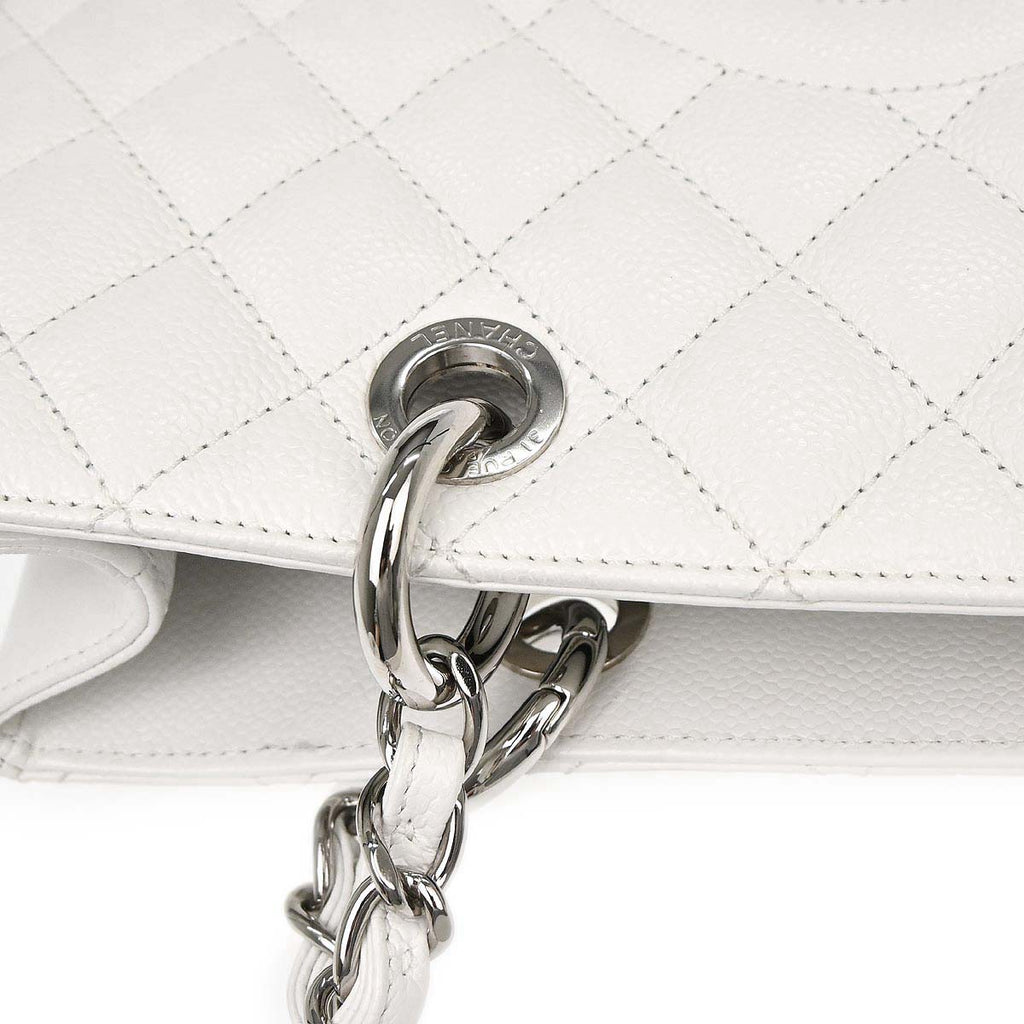 Chanel 2011 White Caviar Grand Shopping Tote GST Chain Handbag