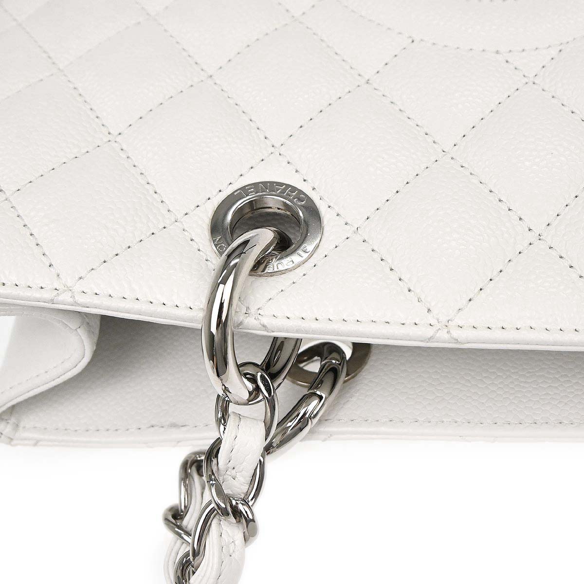 Chanel 2011 White Caviar Grand Shopping Tote GST Chain Handbag