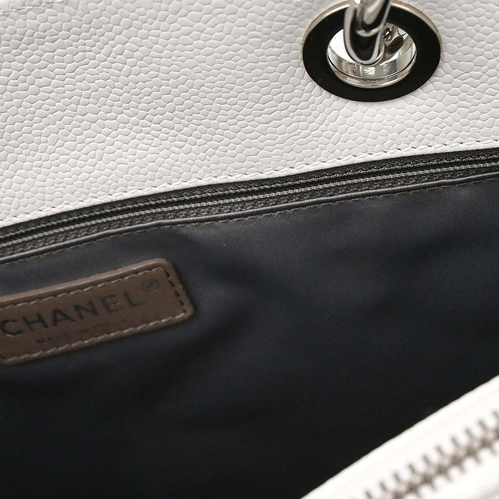 Chanel 2011 White Caviar Grand Shopping Tote GST Chain Handbag